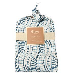 Crane Baby Crib Fitted Sheet 100% Cotton Sateen Indigo Blue Tie Dye Print NWT